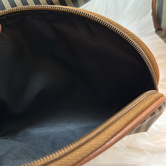 Set‎ of 3 Matching Vintage Allen Edward Purse Makeup Change Brown Stripped - Picture 6 of 9